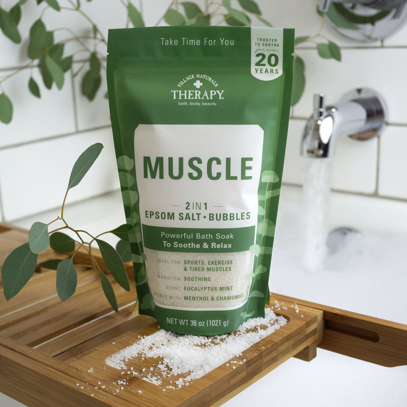 Village Naturals Therapy Muscle Epsom Salt and Bubbles Bath Soak 36 oz