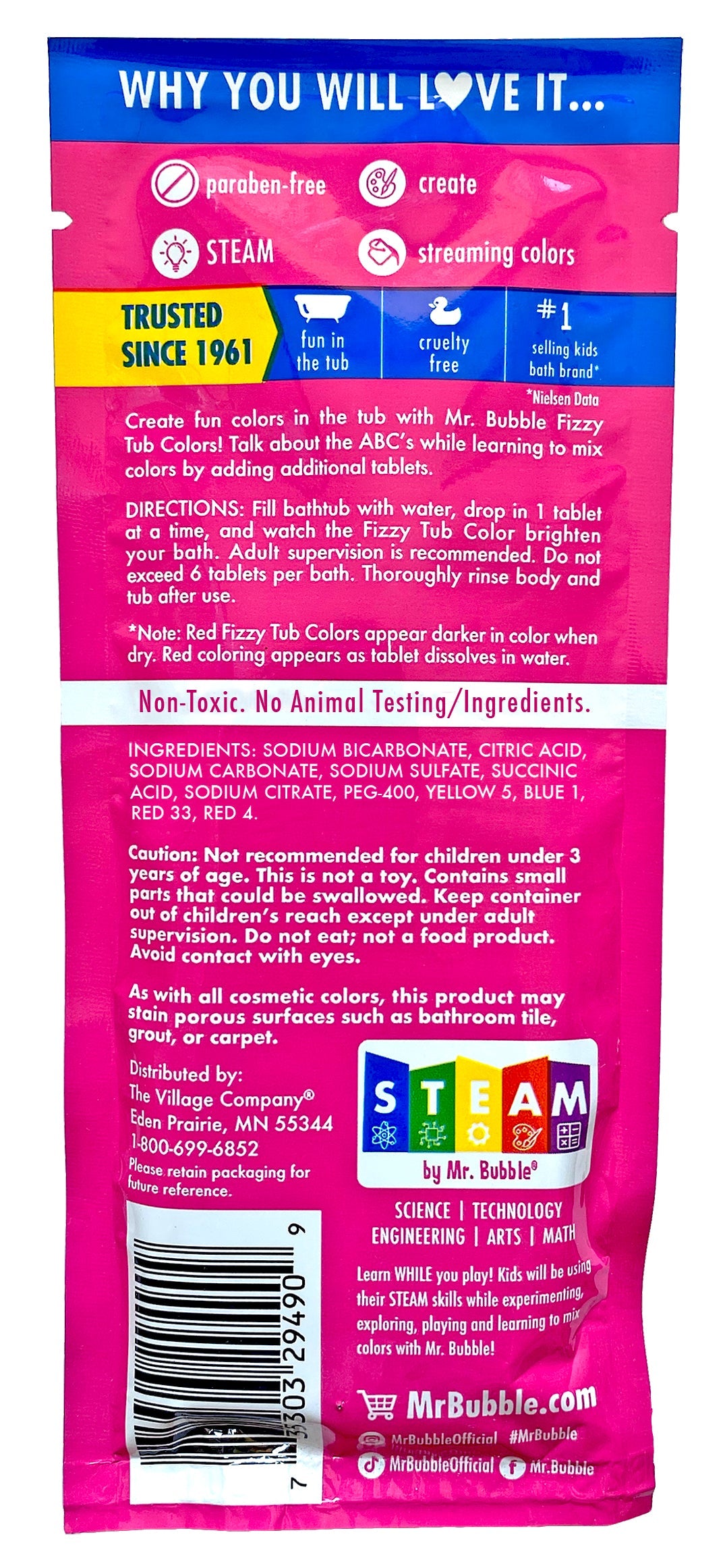 Mr. Bubble Fizzy Tub Colors 9 ct packet