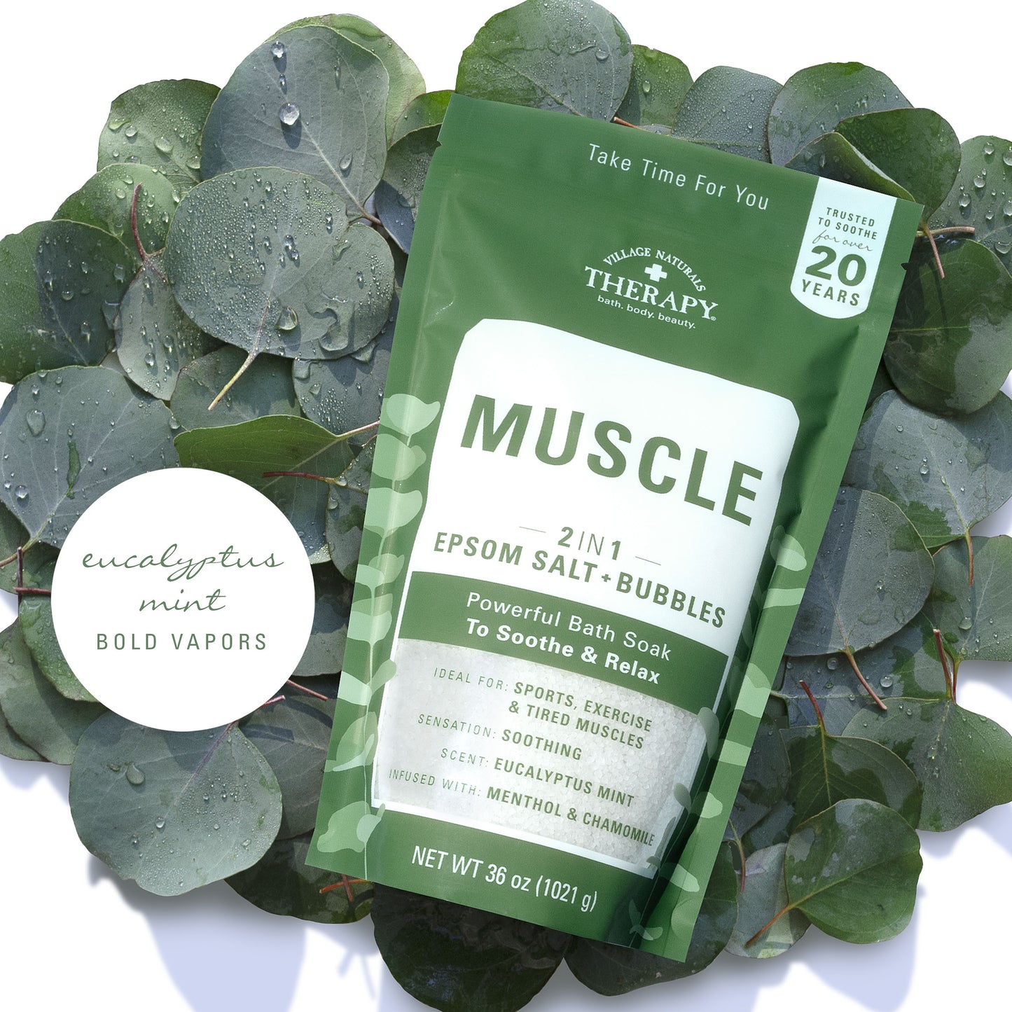 Village Naturals Therapy Muscle Epsom Salt and Bubbles Bath Soak 36 oz