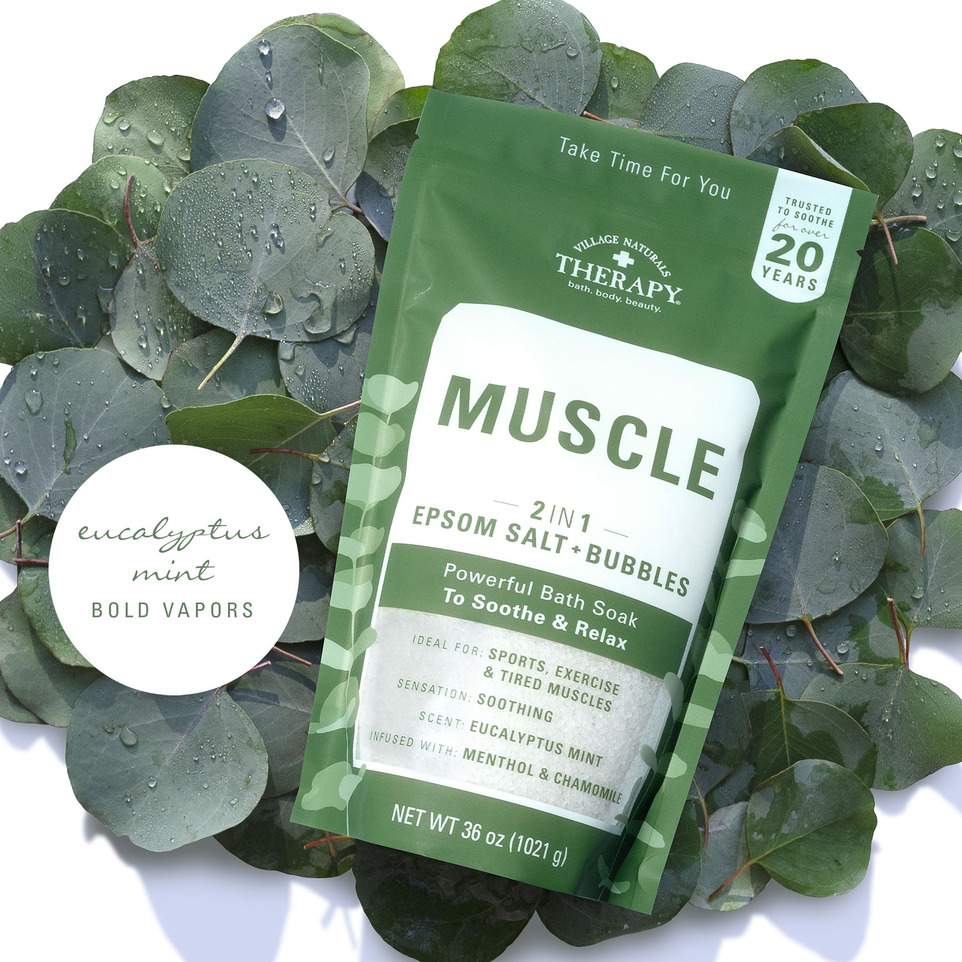 Village Naturals Therapy Muscle Epsom Salt and Bubbles Bath Soak 36 oz