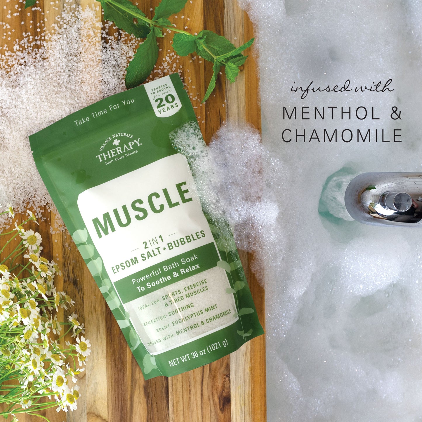 Village Naturals Therapy Muscle Epsom Salt and Bubbles Bath Soak 36 oz