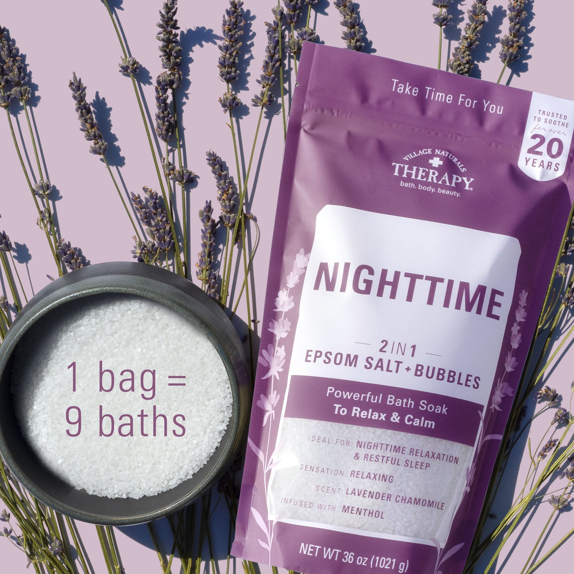 Village Naturals Therapy Nighttime Relief Foaming Epsom Bath Soak